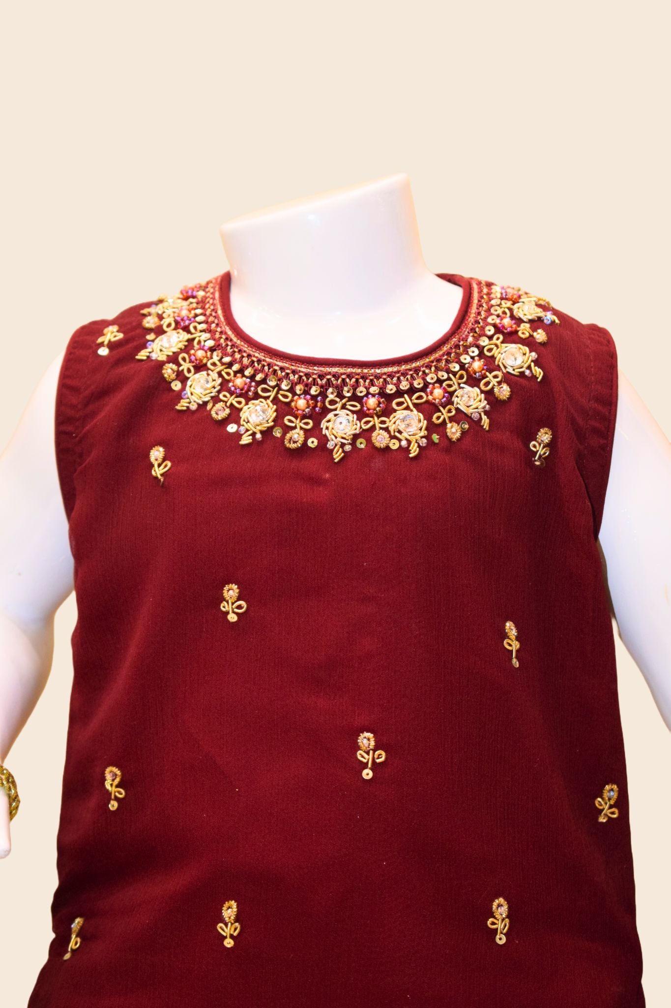 4 - piece Hand Embroidered Sharara Suit with Dupatta and Batwa. G10504