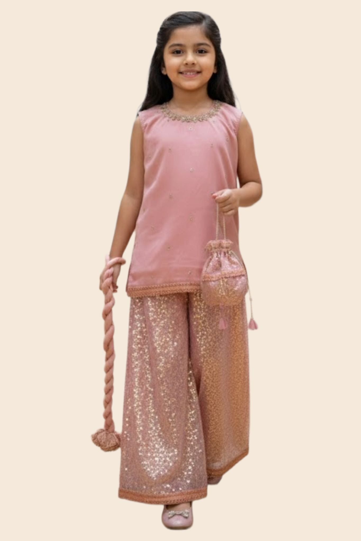 4 - piece Hand embroidered Sharara Suit with Dupatta and Batwa.G10