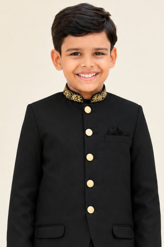 Navy, Black, Off-White, White, and Maroon Kurta Shalwar with Prince Coat (B4011) (Black)