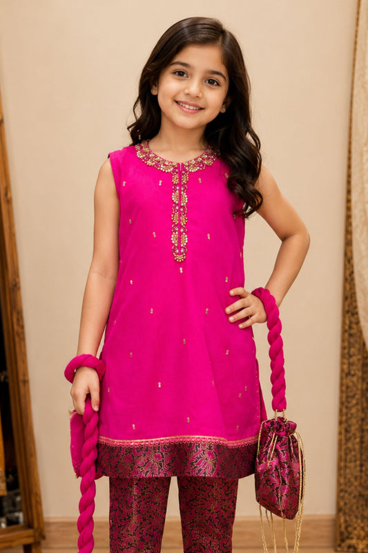 4 - piece Hand Embroidered Kameez Suit with Dupatta and Batwa. G10506