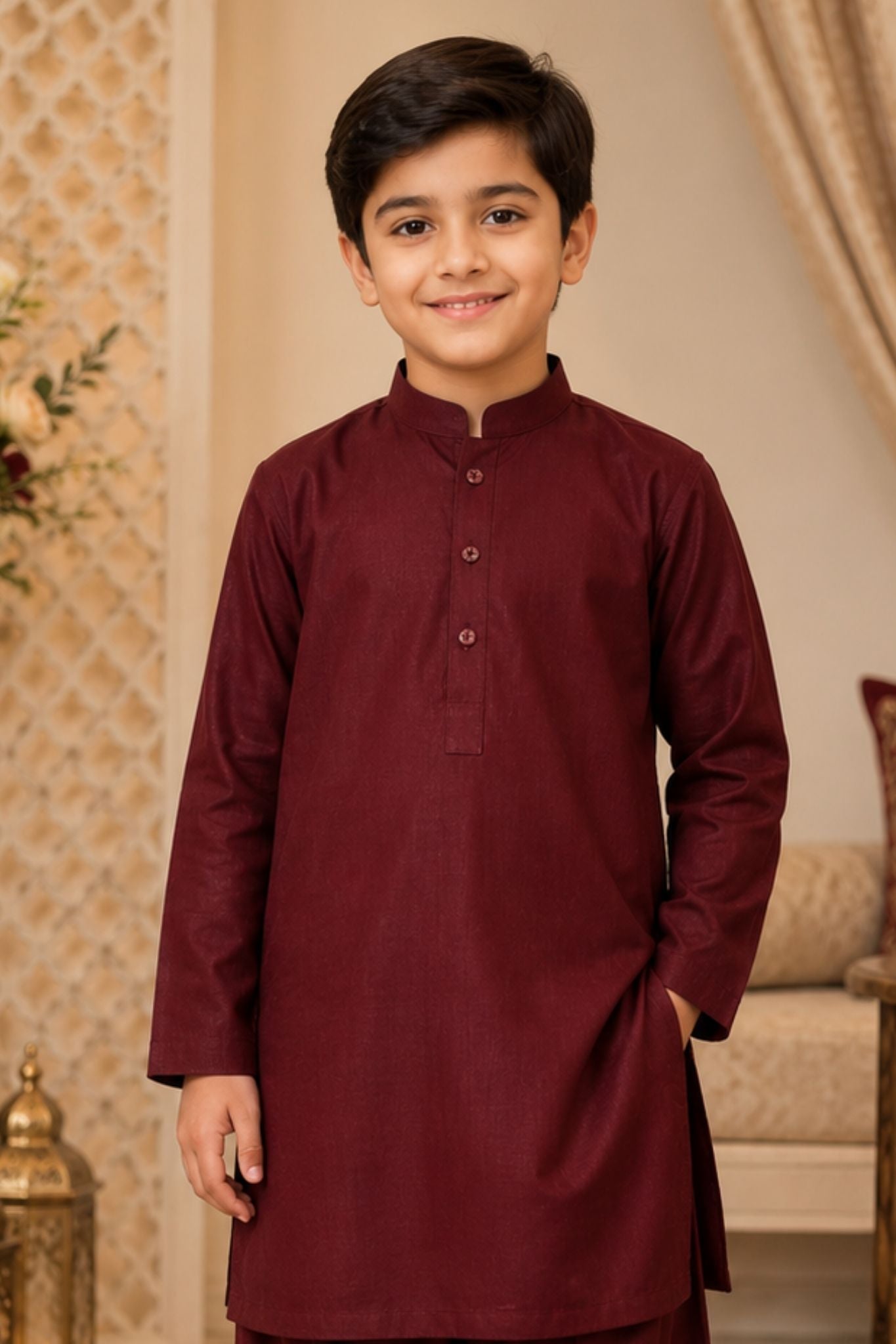 White kurta shalwar.B4006 (Meroon)