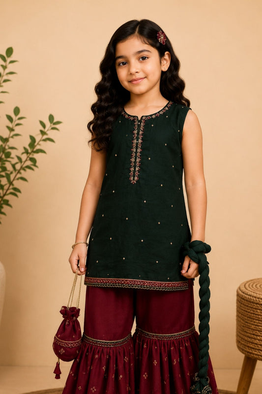 Chiffon hand embroidered Kameez with gharara 10385