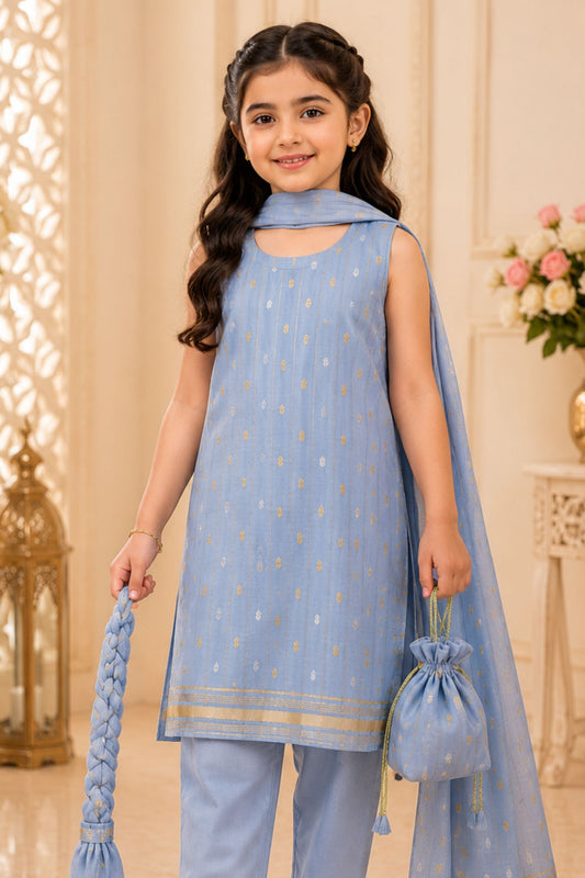 4 - piece Kameez Suit with Dupatta and Batwa. G104207 (ferozi)