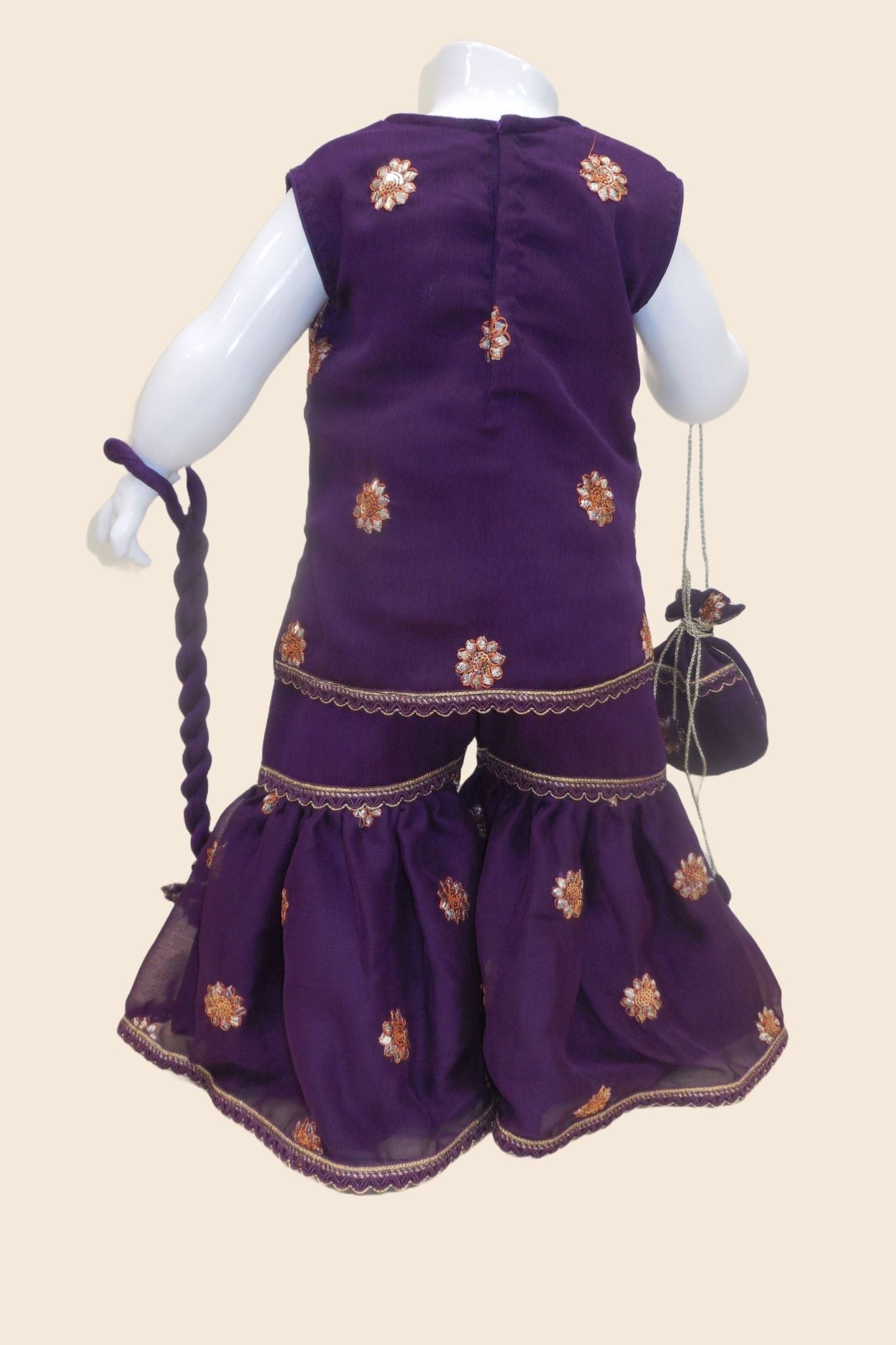 4 - piece embroidered Gharara Suit with Dupatta and Batwa.G10451 PURPLE