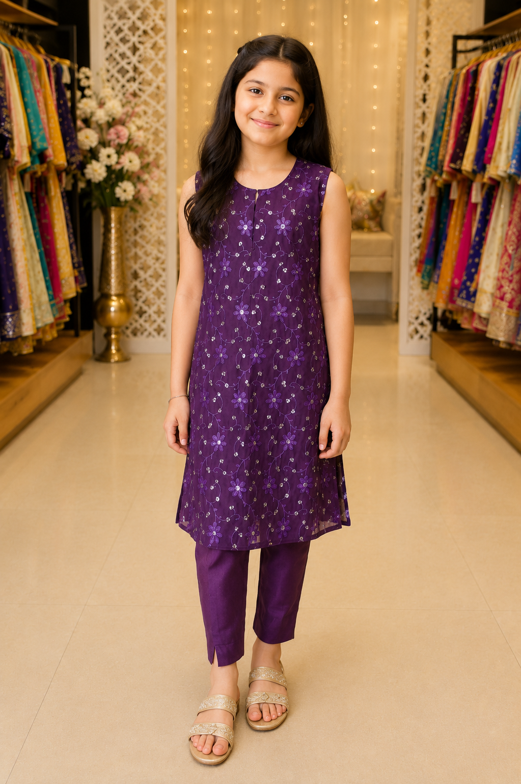 4 - piece embroidered Kameez Suit with Dupatta and Batwa. G10419 (1)