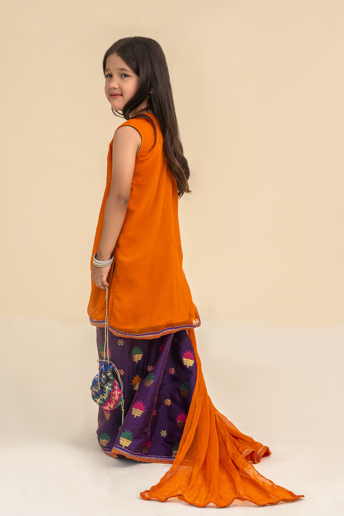 4 - piece Hand Embroidered Sharara Suit with Dupatta and Batwa. G10423