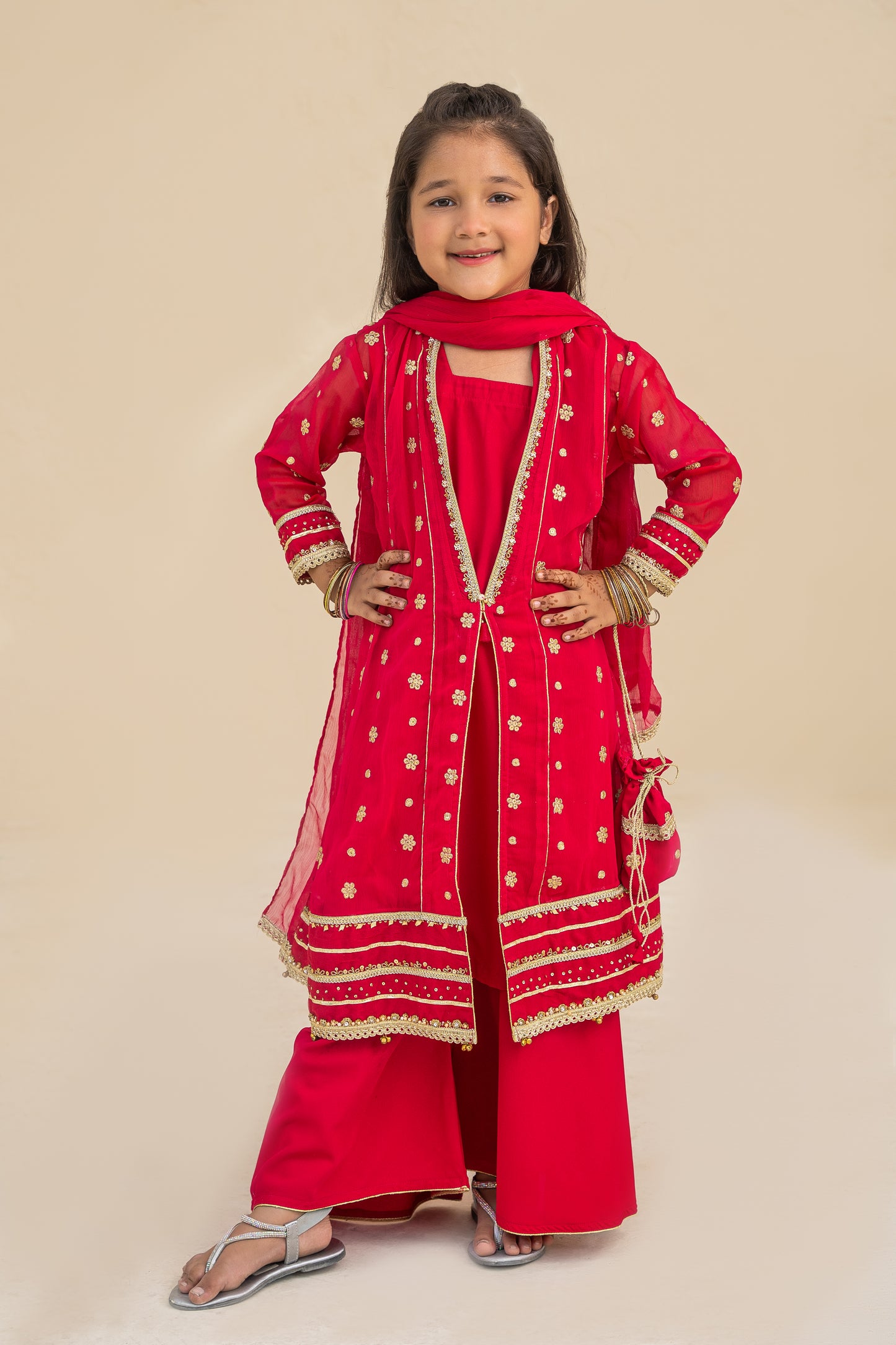 4 - piece Hand embroidered Palazzo Suit with Dupatta and Batwa.G10418