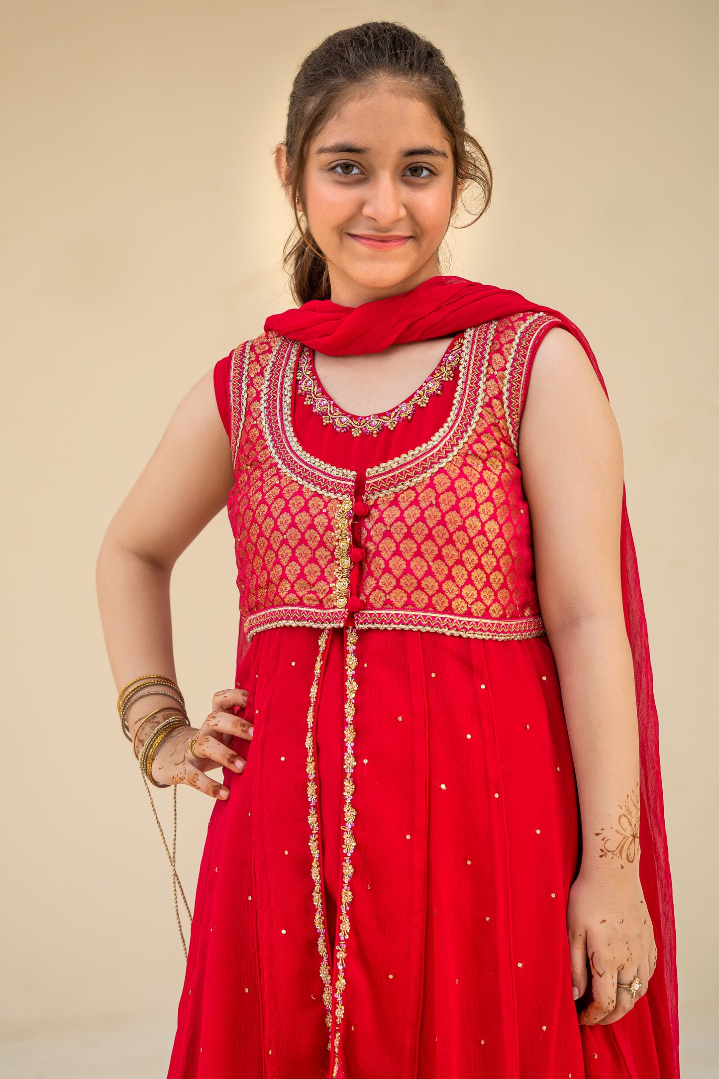 4 - piece Hand embroidered Kameez with Palazzo, Dupatta and Batwa.G10439