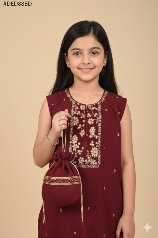 4 - piece Hand embroidered Kameez Suit with Dupatta and Batwa. G10531