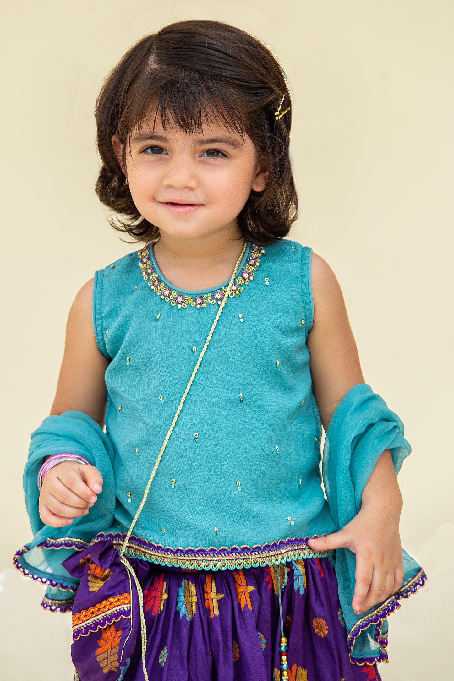 4 - piece Hand Embroidered Sharara Suit with Dupatta and Batwa.G10422