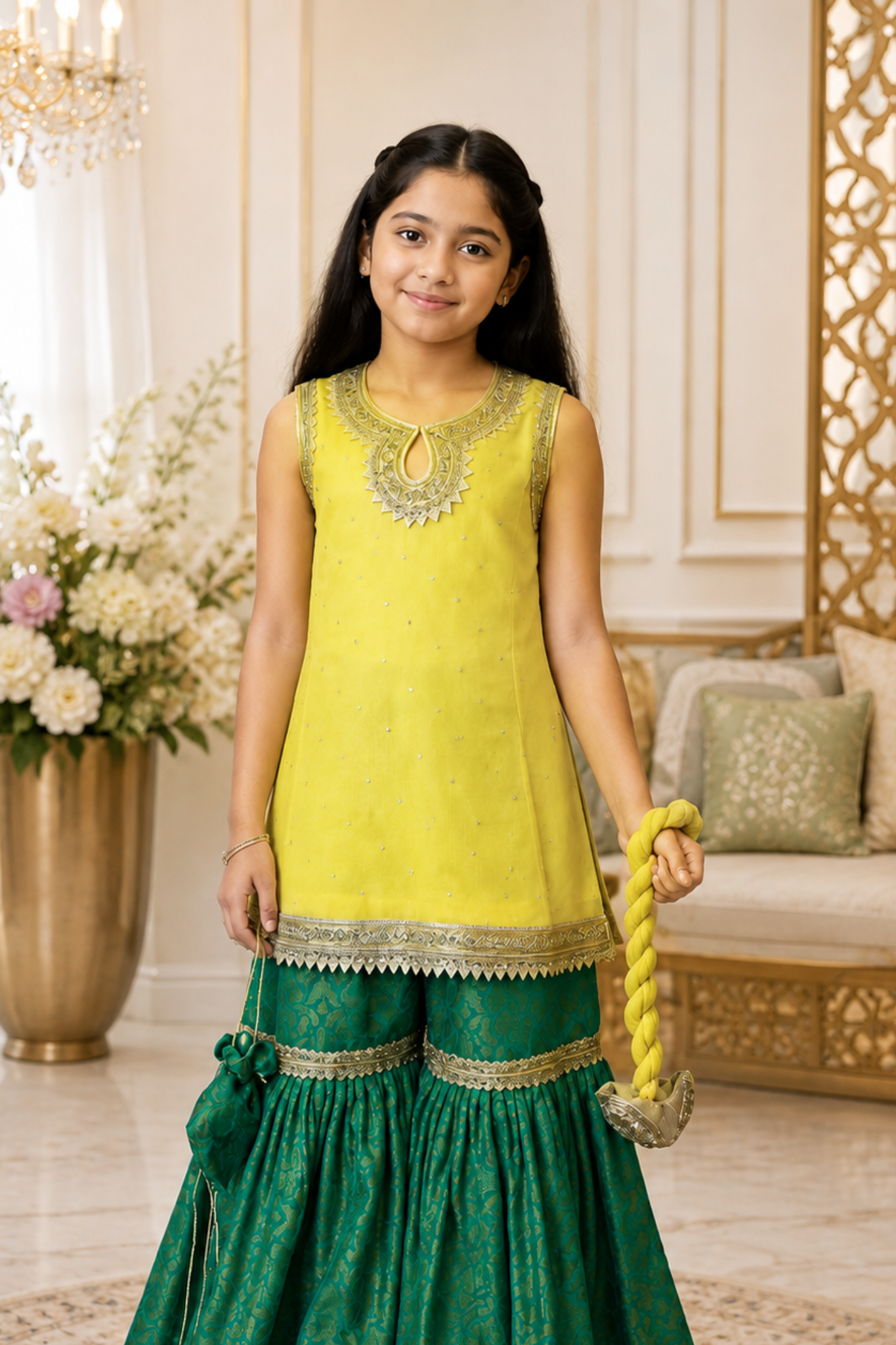 4 - piece embroidered Gharara Suit with Dupatta and Batwa. Hyderabadi 1