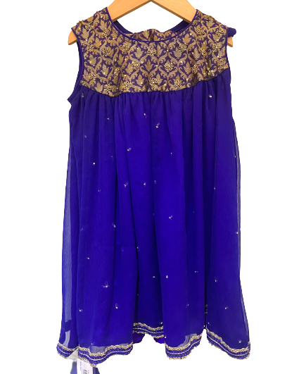 Royal Blue Chiffon Kameez with Banarasi Pants - Pinks & Blues