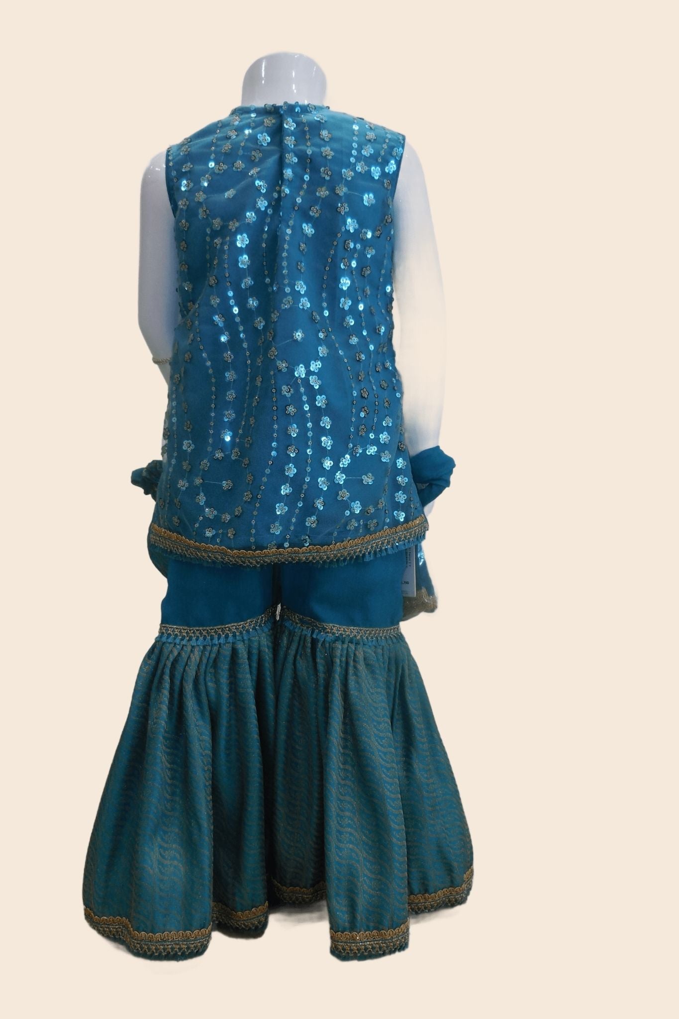 4 - piece embroidered Gharara Suit with Dupatta and Batwa.