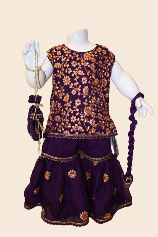 4 - piece embroidered Gharara Suit with Dupatta and Batwa.G10401