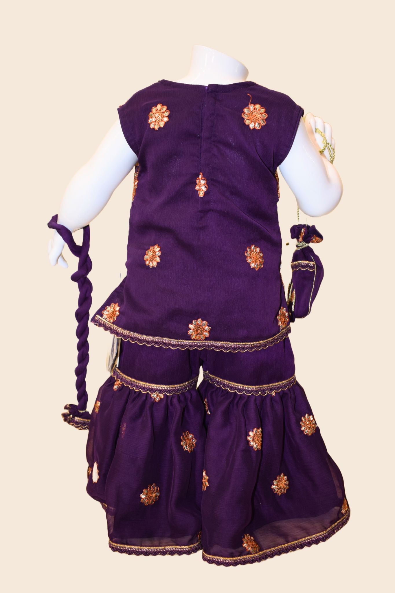 4 - piece embroidered Gharara Suit with Dupatta and Batwa.G10401