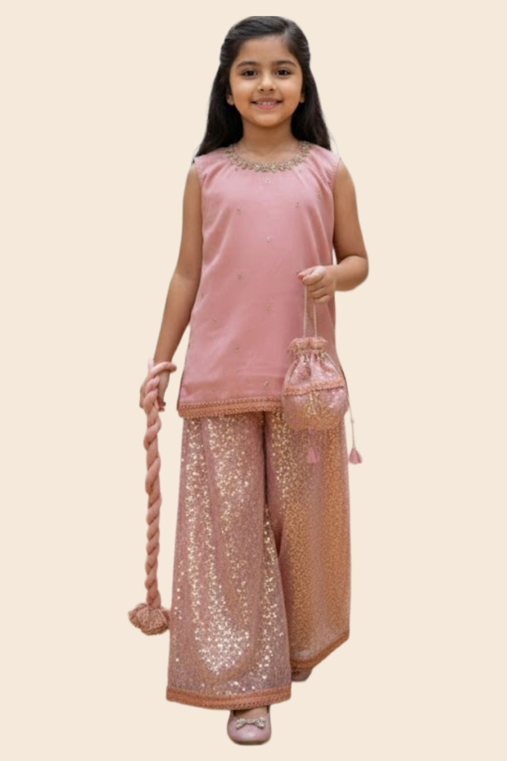 4 - piece Hand embroidered  Sharara Suit with Dupatta and Batwa.G10