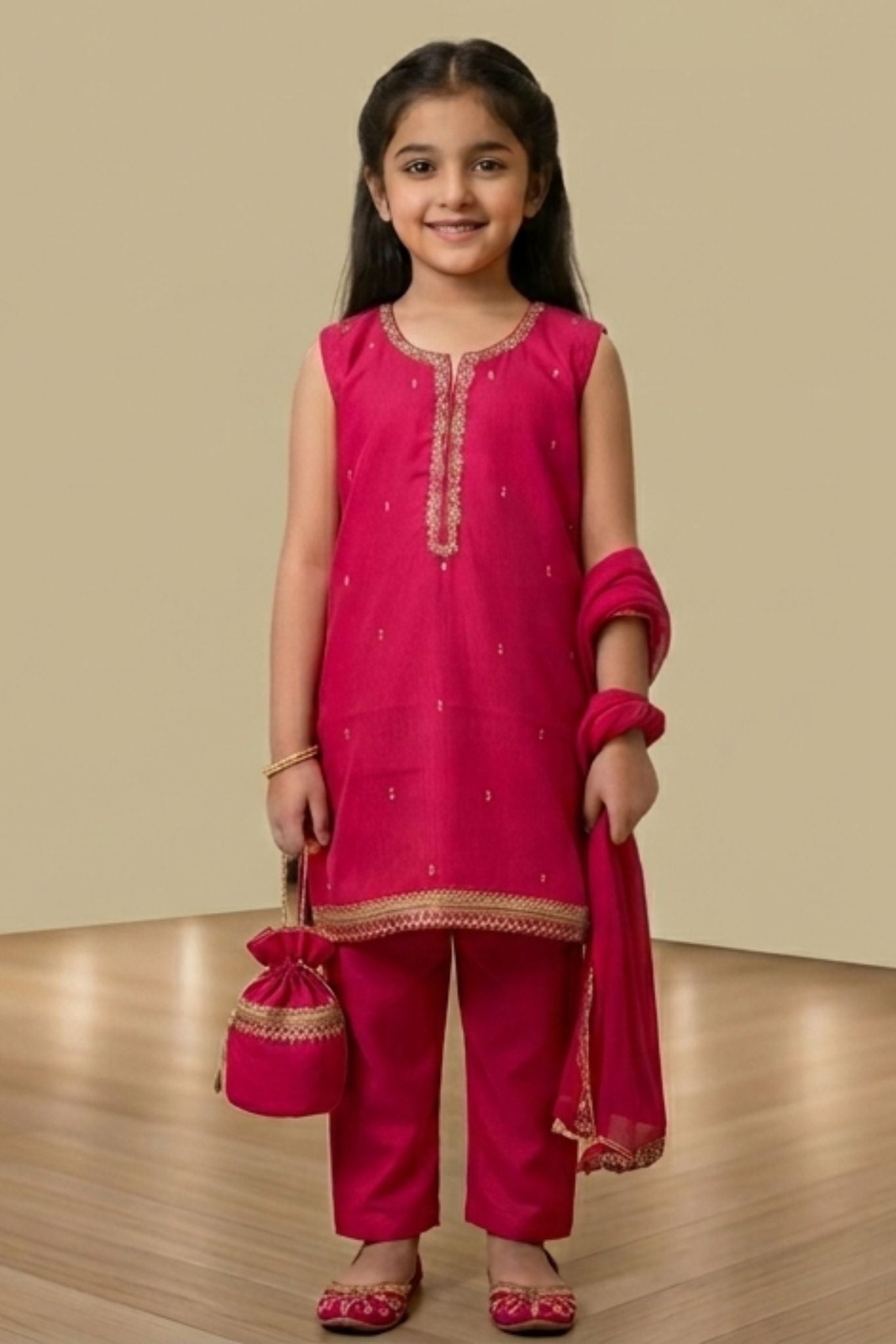 4 - piece Hand Embroidered Kameez Suit with Dupatta and Batwa. G104390