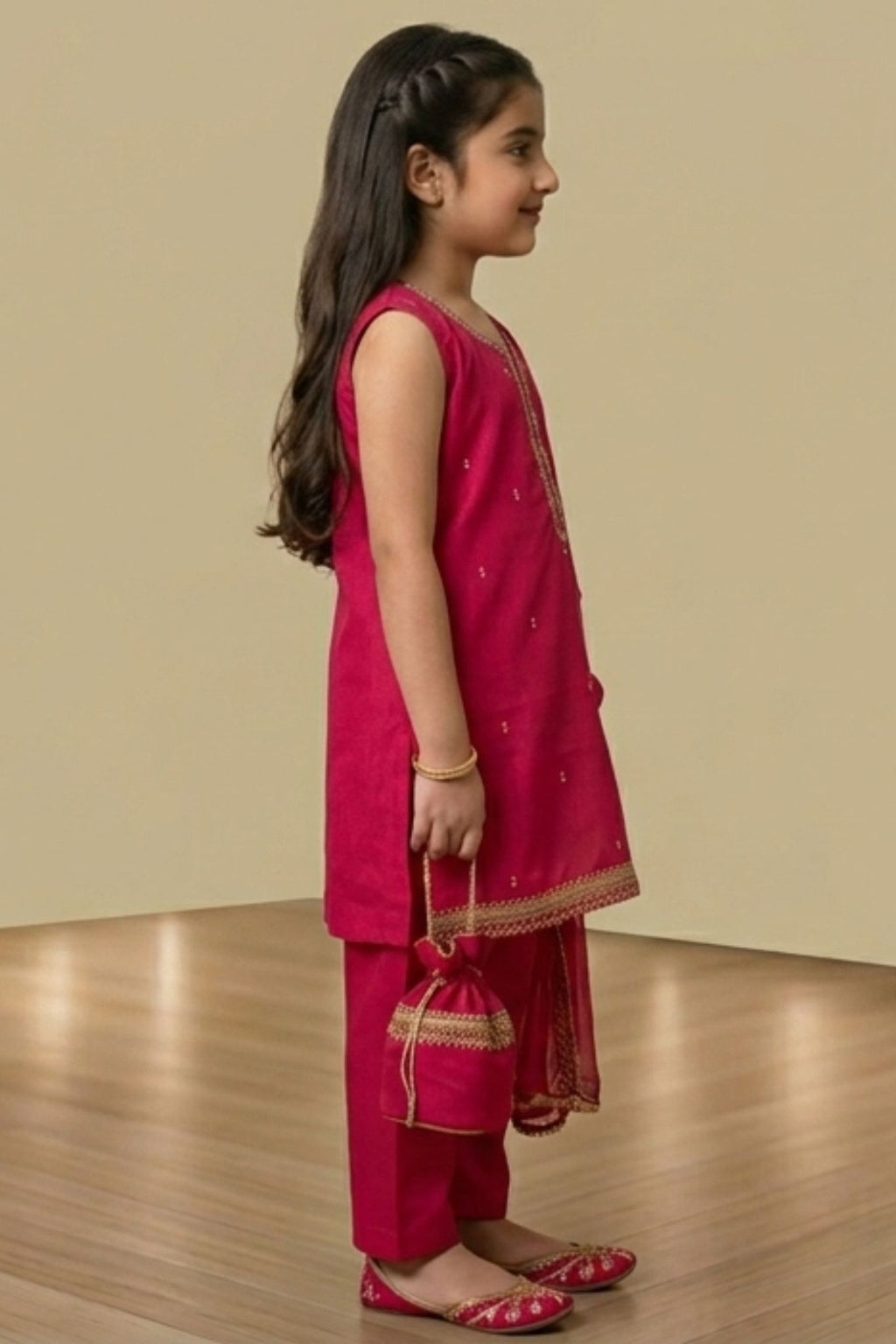 4 - piece Hand Embroidered Kameez Suit with Dupatta and Batwa. G104390