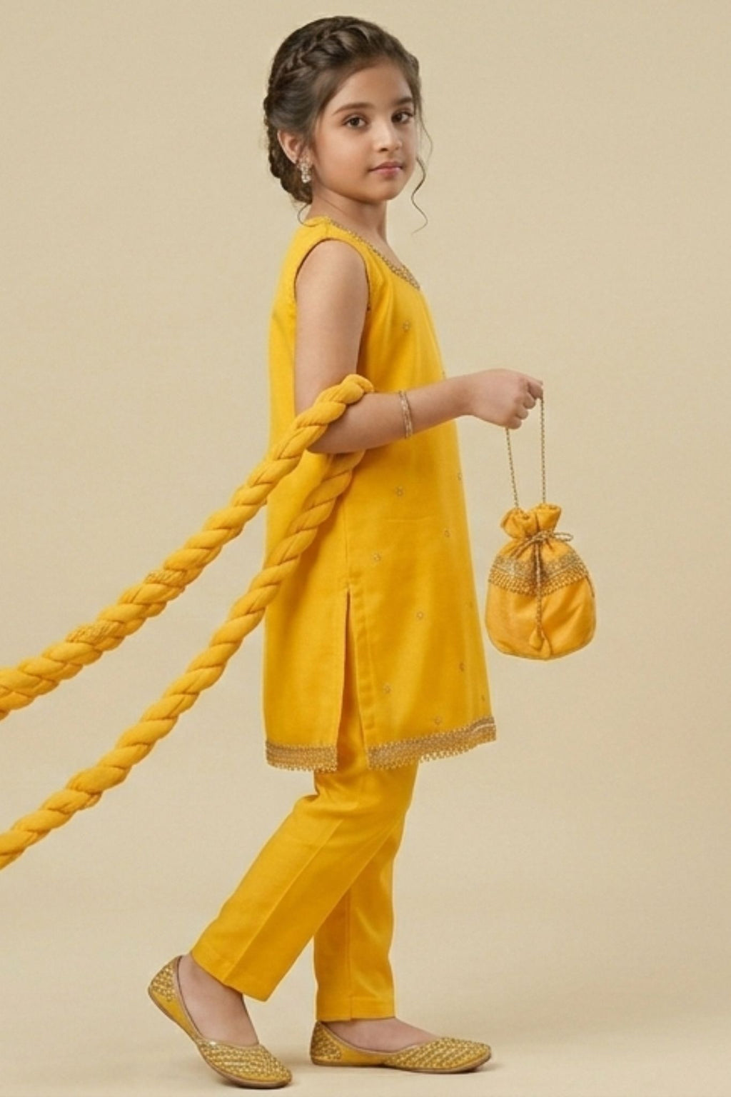 4 - piece Hand Embroidered Kameez Suit with Dupatta and Batwa. G10511