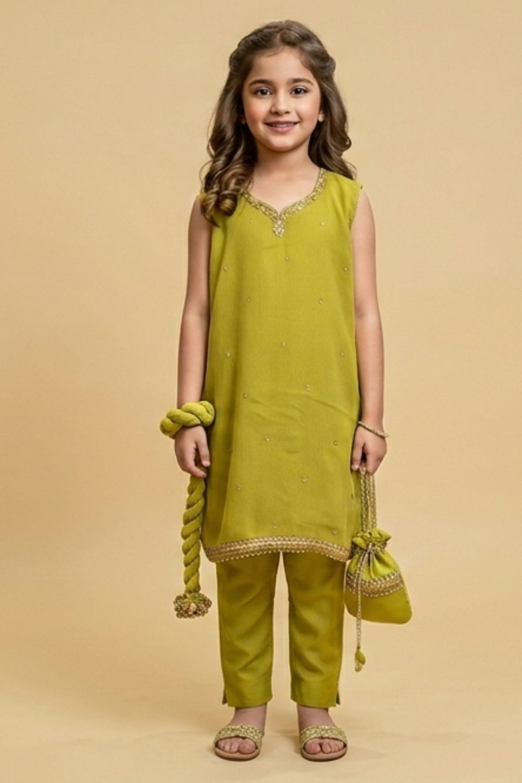 4 - piece Hand Embroidered Kameez Suit with Dupatta and Batwa. G10530