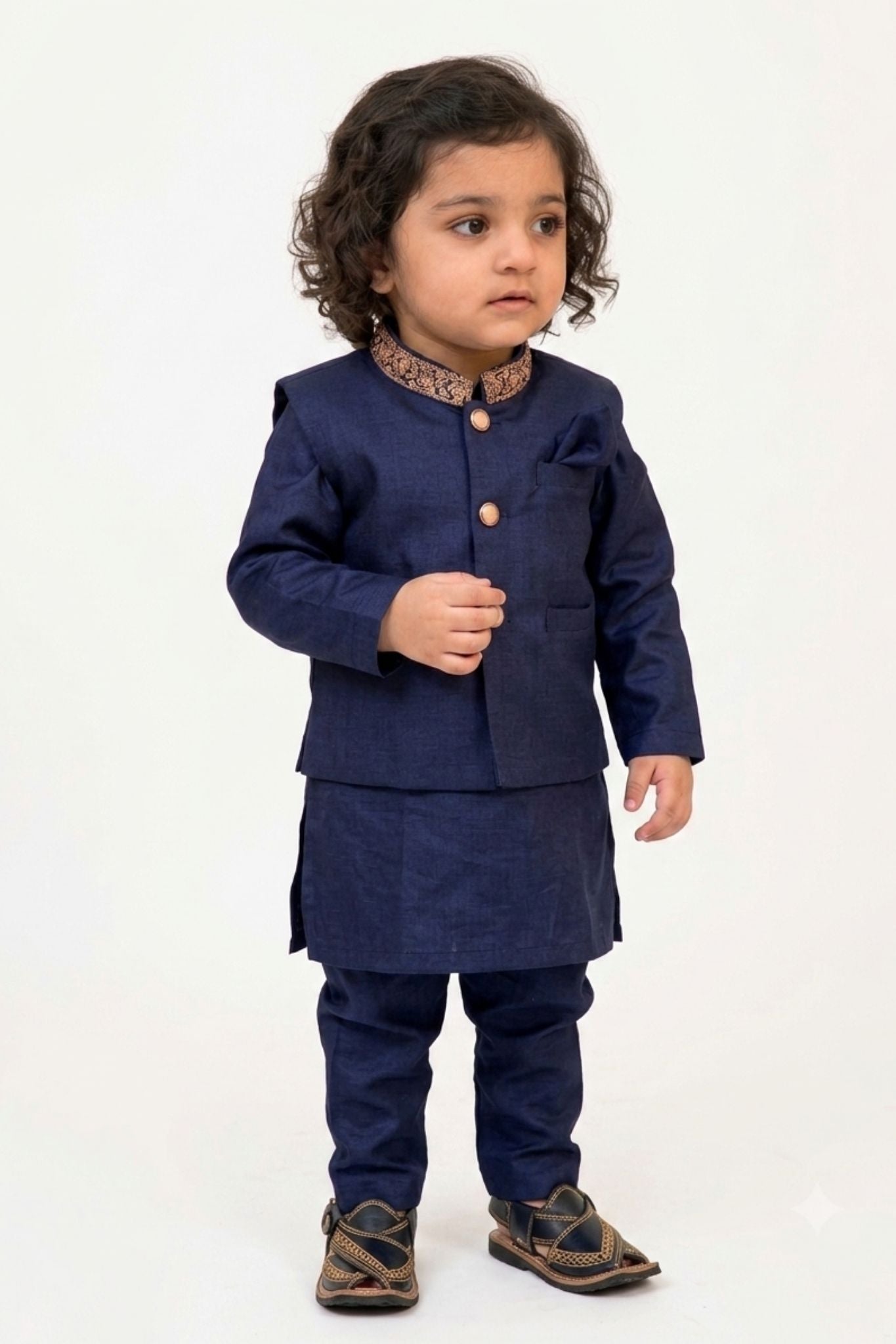White kurta shalwar with hand embroidered waistcoat.B4005