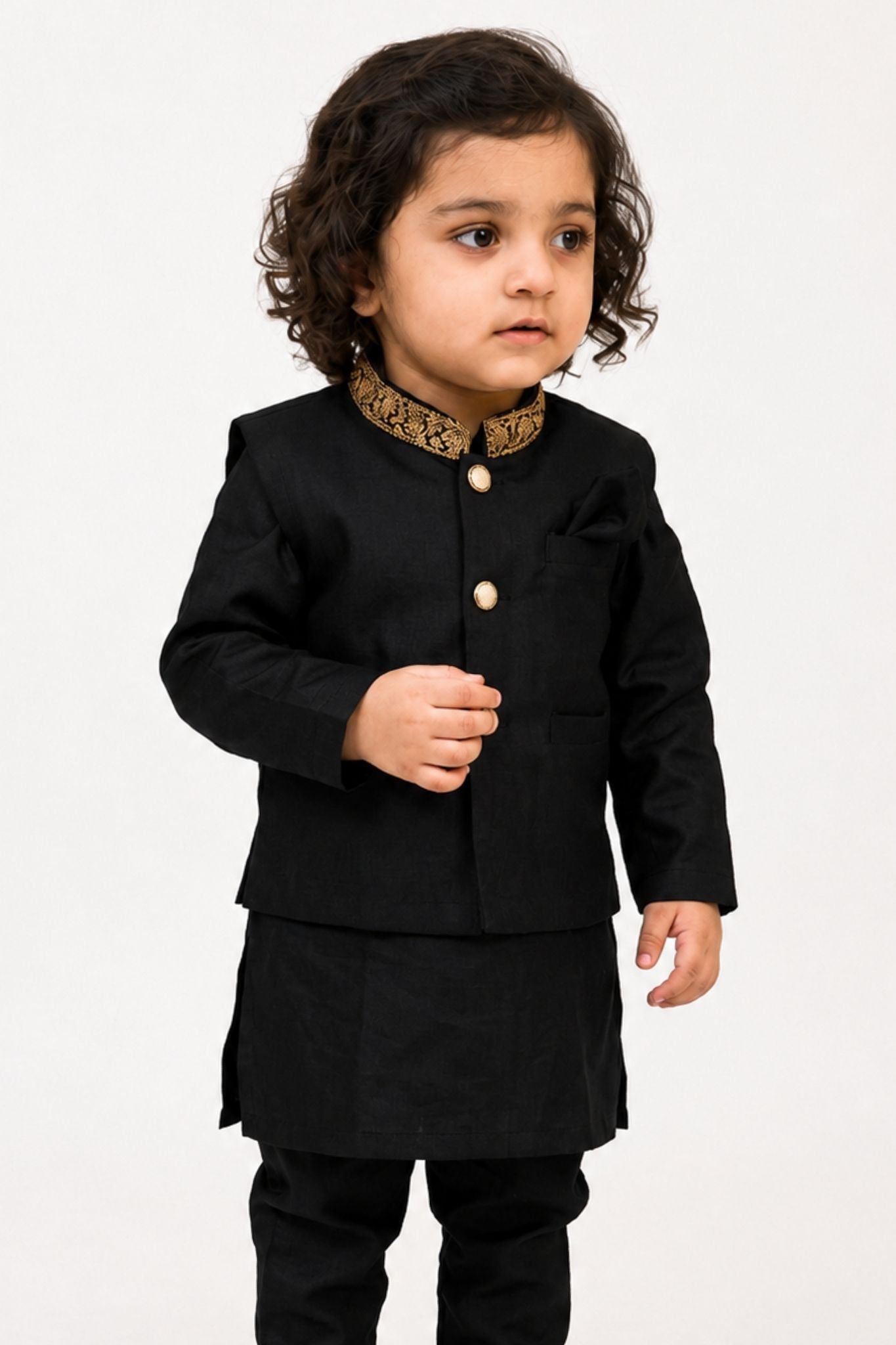 White kurta shalwar with hand embroidered waistcoat.B4005