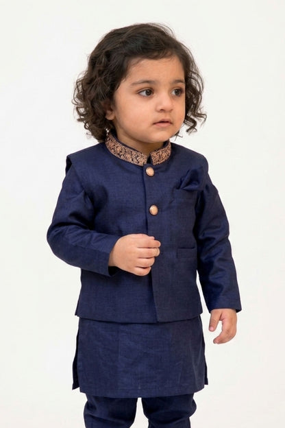White kurta shalwar with hand embroidered waistcoat.B4005