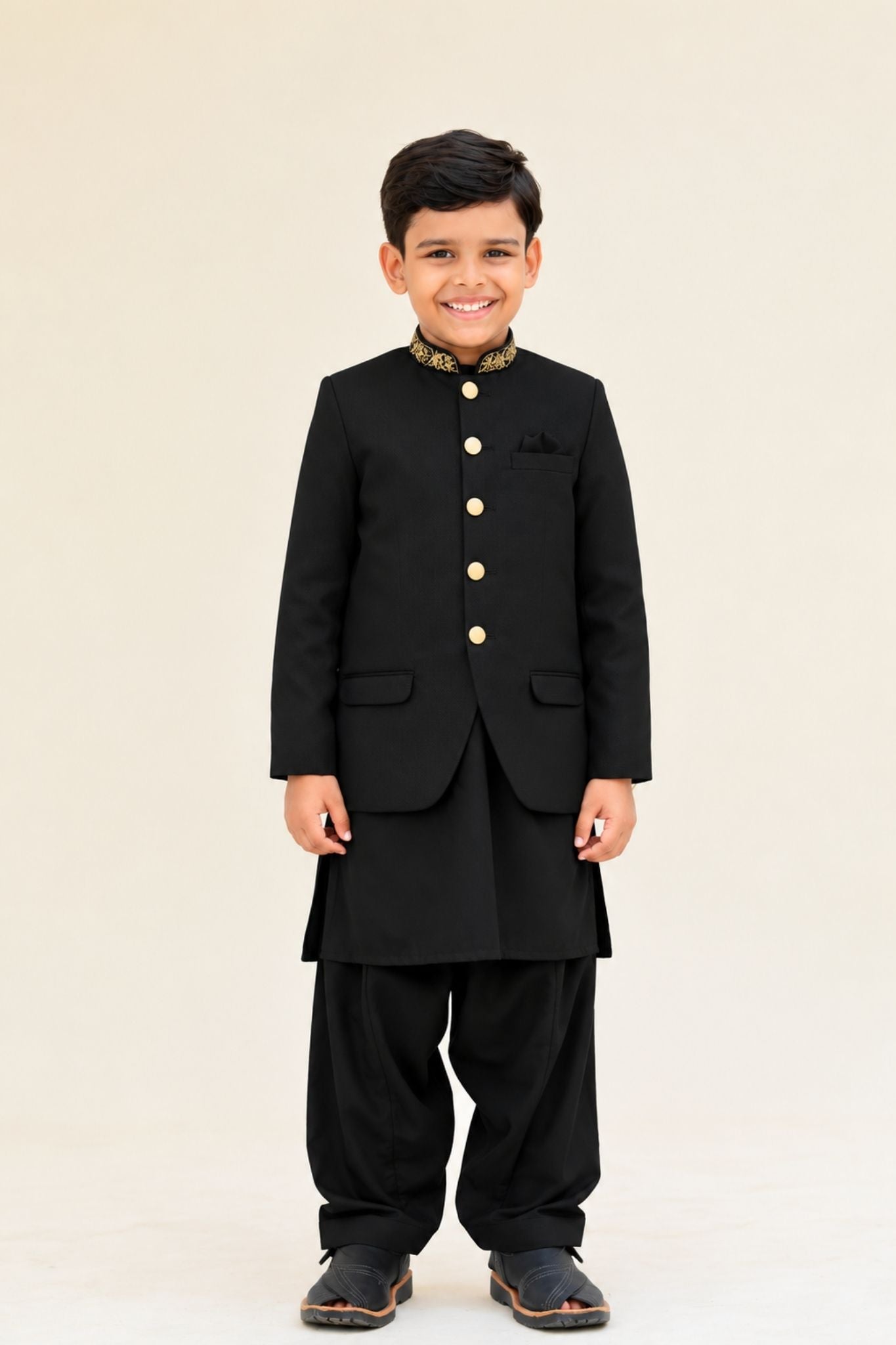 Navy, Black, Off-White, White, and Maroon Kurta Shalwar with Prince Coat (B4011)