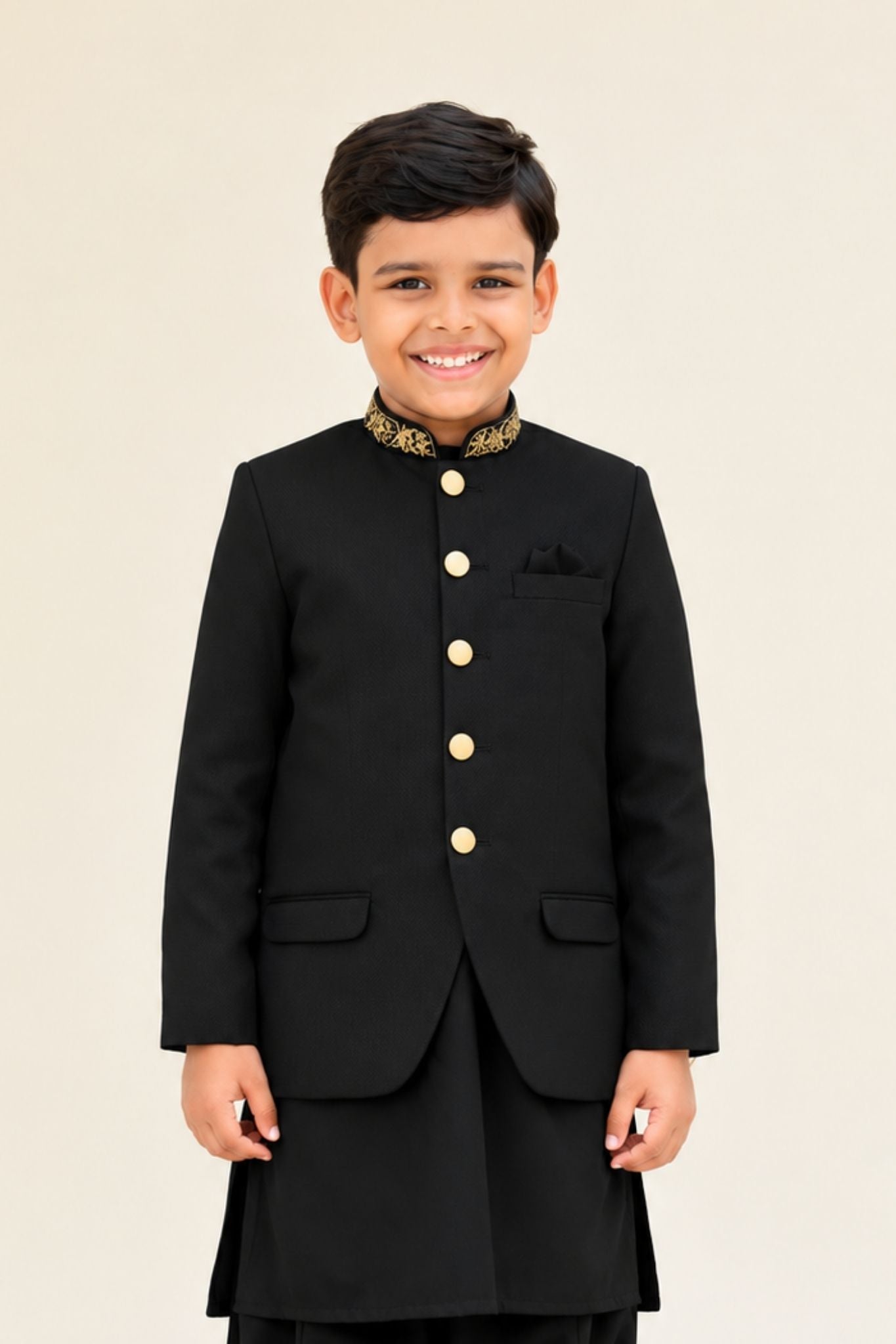 Navy, Black, Off-White, White, and Maroon Kurta Shalwar with Prince Coat (B4011) (Black)