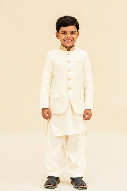 Navy, Black, Off-White, White, and Maroon Kurta Shalwar with Prince Coat (B4011)