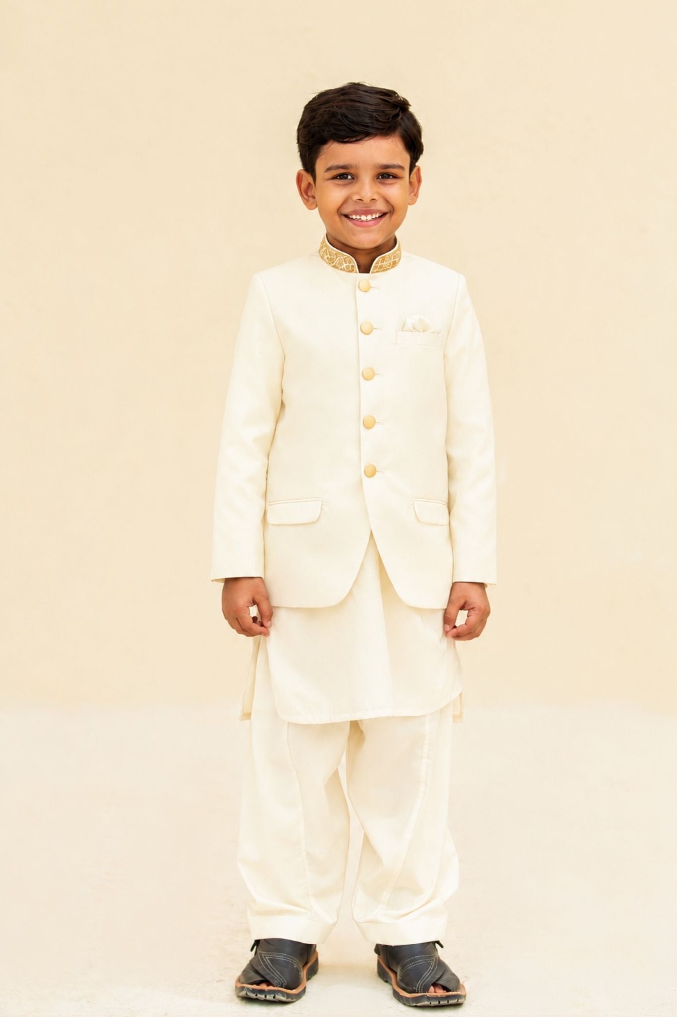 Navy, Black, Off-White, White, and Maroon Kurta Shalwar with Prince Coat (B4011) (white)
