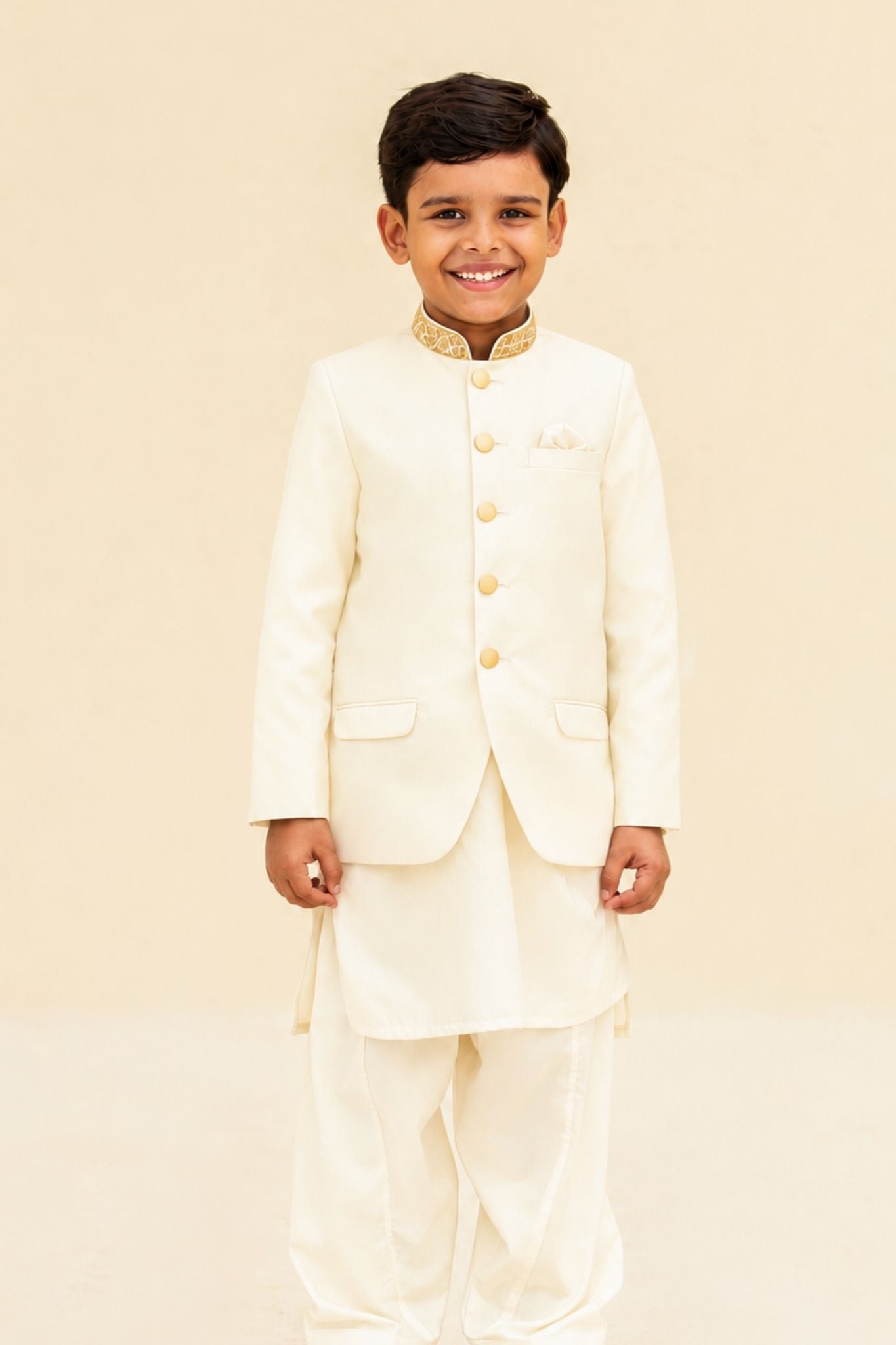 Navy, Black, Off-White, White, and Maroon Kurta Shalwar with Prince Coat (B4011) (white)