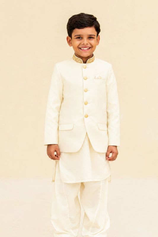 Navy, Black, Off-White, White, and Maroon Kurta Shalwar with Prince Coat (B4011) (white)