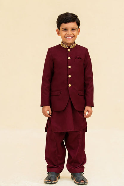 Navy, Black, Off-White, White, and Maroon Kurta Shalwar with Prince Coat (B4011)