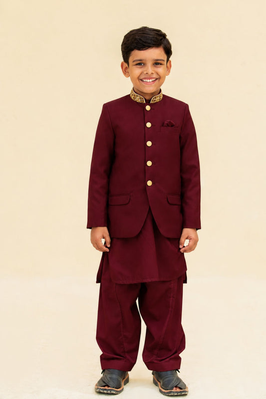 Navy, Black, Off-White, White, and Maroon Kurta Shalwar with Prince Coat (B4011)