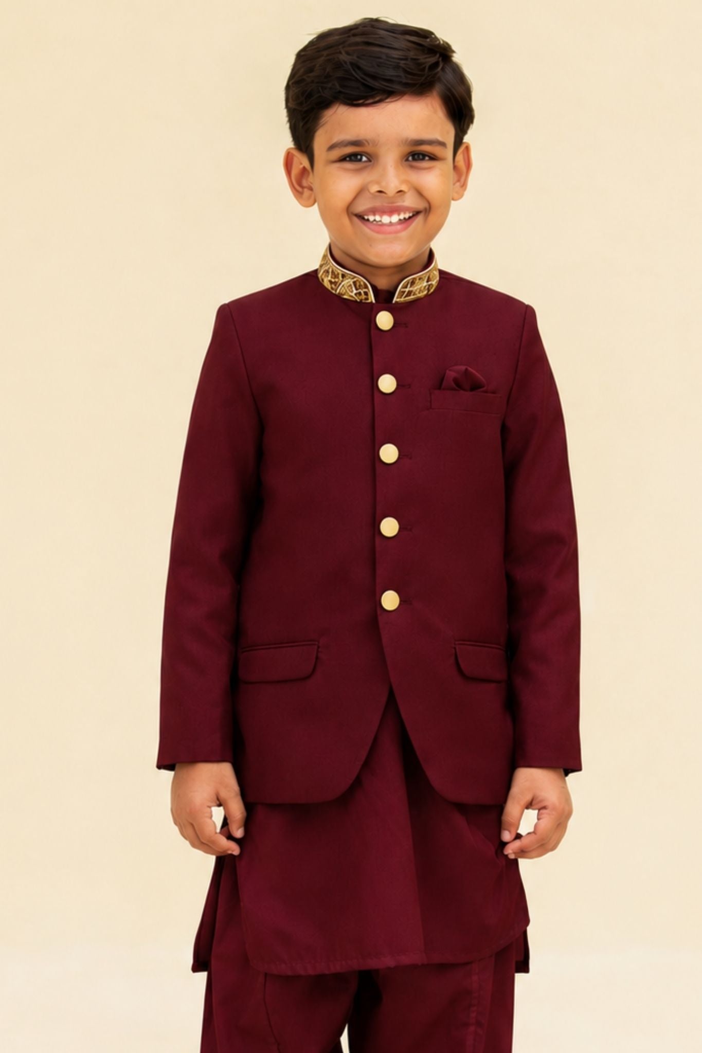 Navy, Black, Off-White, White, and Maroon Kurta Shalwar with Prince Coat (B4011) (meroon)