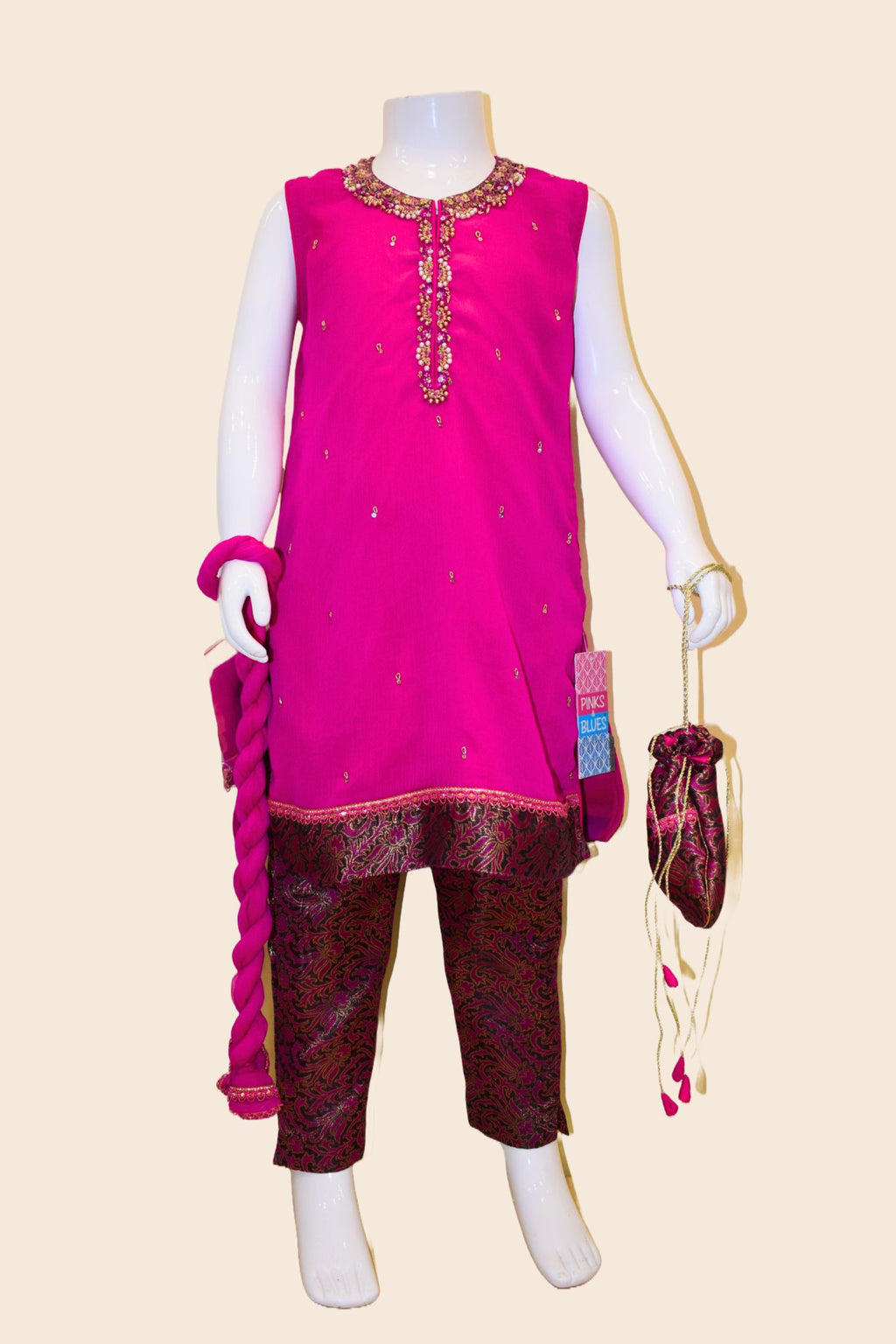 4 - piece Hand Embroidered Kameez Suit with Dupatta and Batwa. G10506