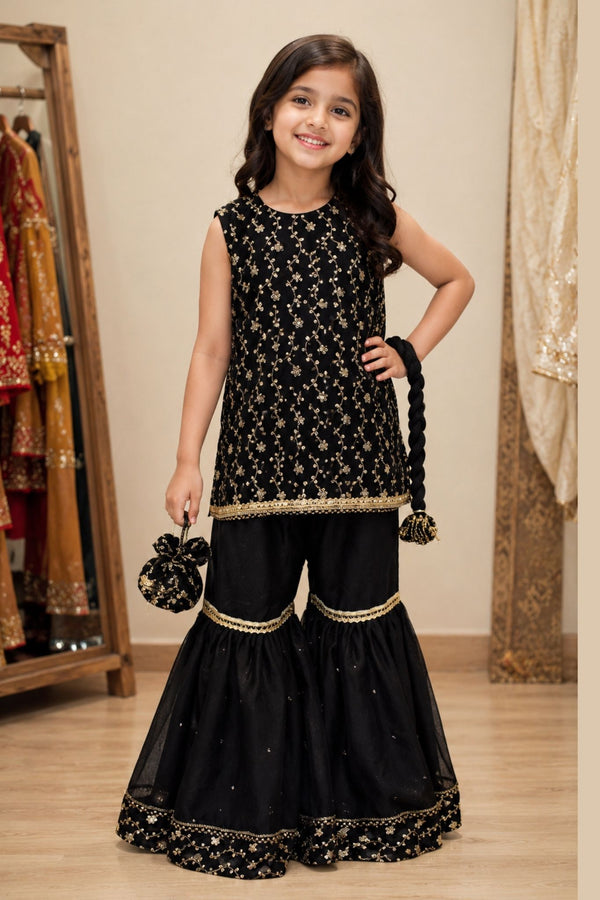 4 - piece embroidered Gharara Suit with Dupatta and Batwa.G10447 (2)