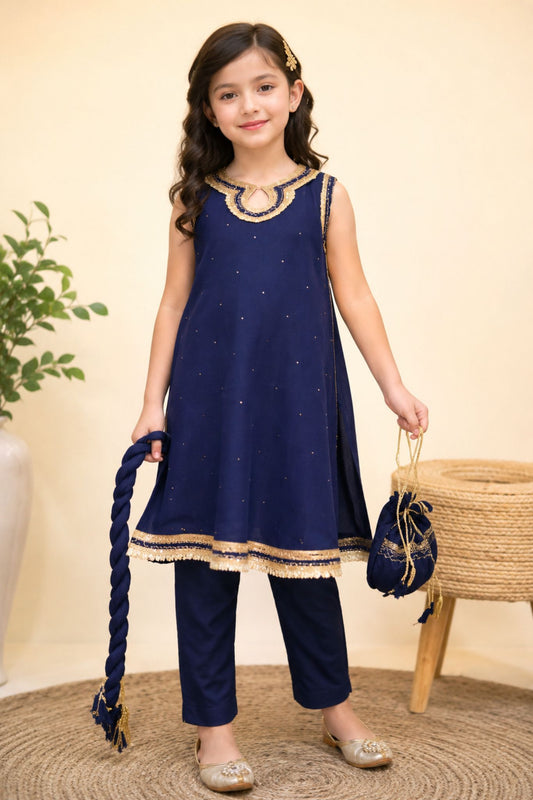 4 - piece Hyderabadi Kameez Suit with Dupatta and Batwa.G10432