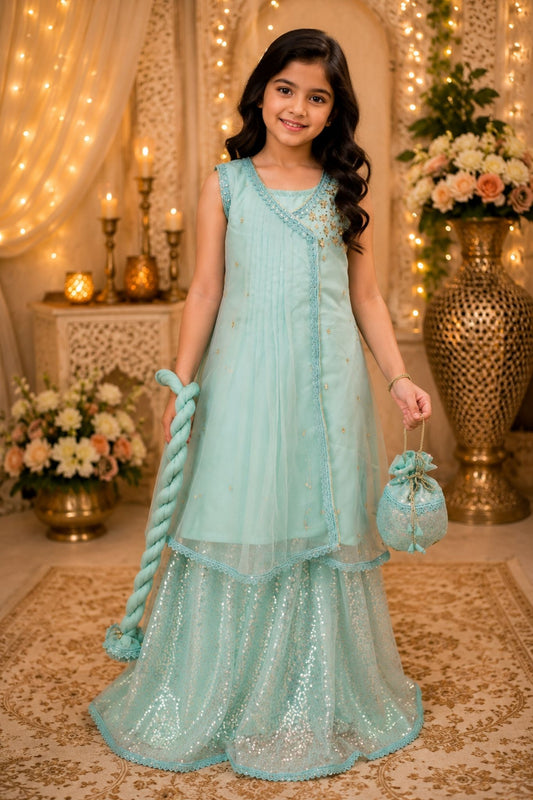 4 - piece Hand embroidered  Sharara Suit with Dupatta and Batwa.G1