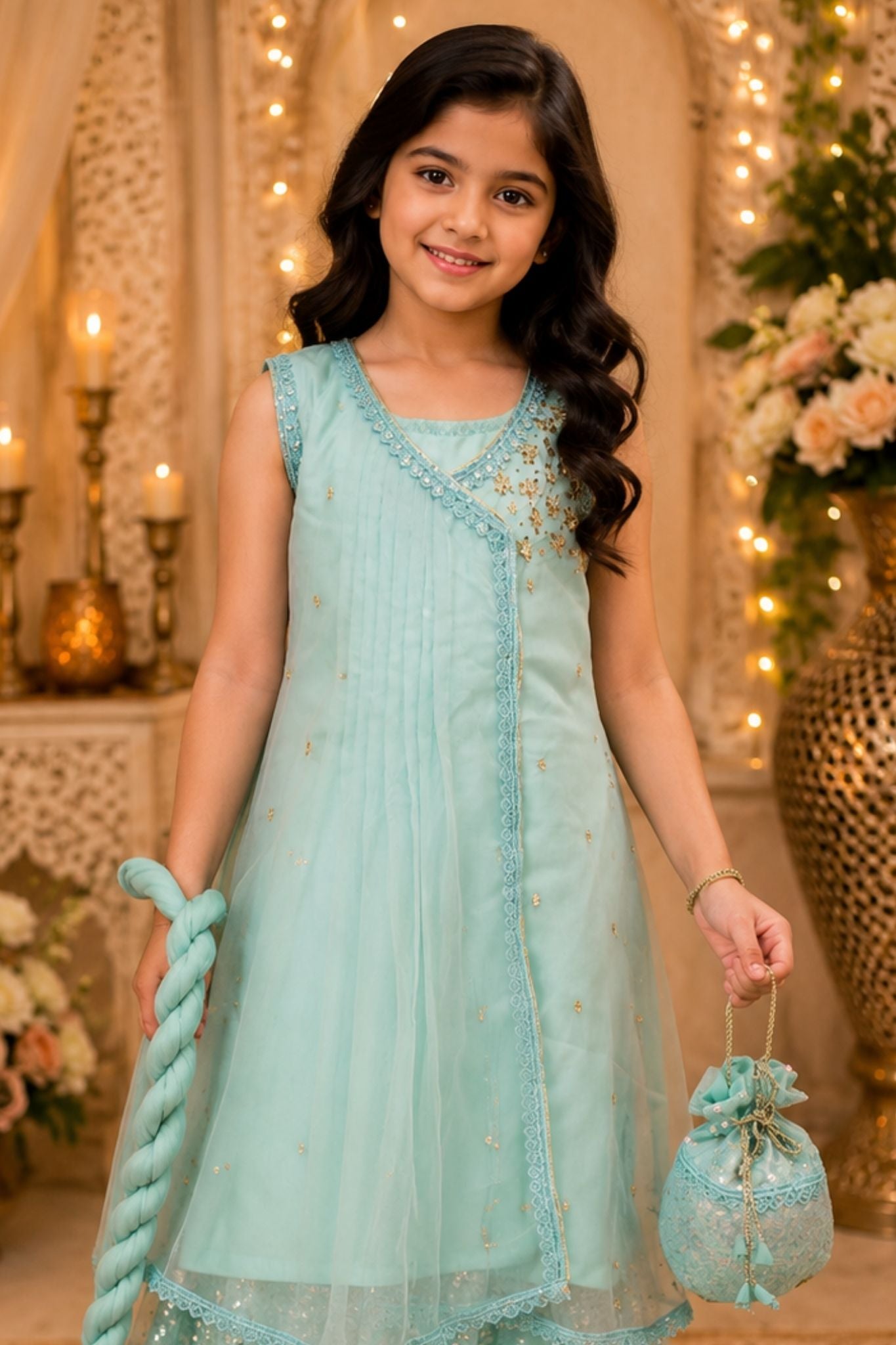 4 - piece Hand embroidered  Sharara Suit with Dupatta and Batwa.G1