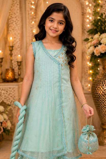 4 - piece Hand embroidered  Sharara Suit with Dupatta and Batwa.G1