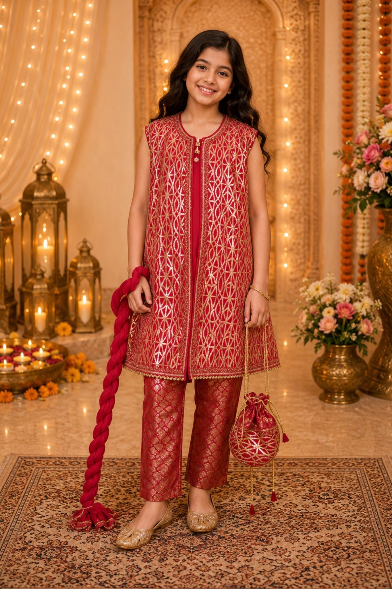 4 - piece embroidered Kameez Suit with Dupatta and Batwa.G10410 (2)