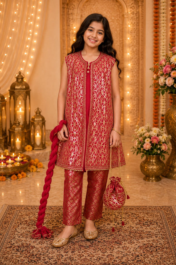 4 - piece embroidered Kameez Suit with Dupatta and Batwa.G10410 (2)