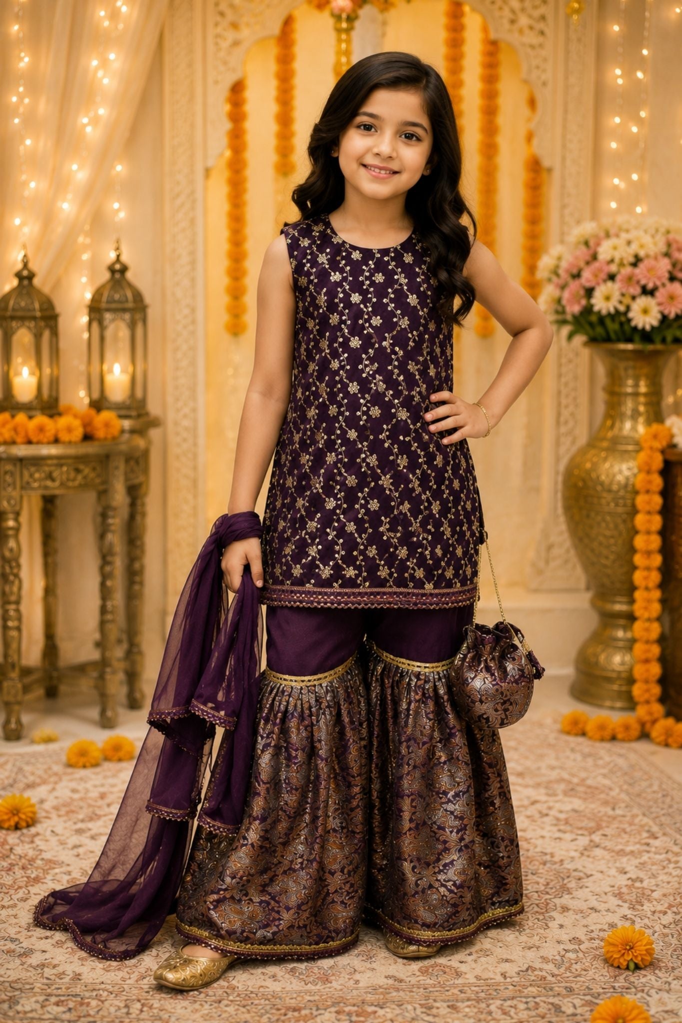 4 - piece embroidered Gharara Suit with Dupatta and Batwa.G10447 (3)