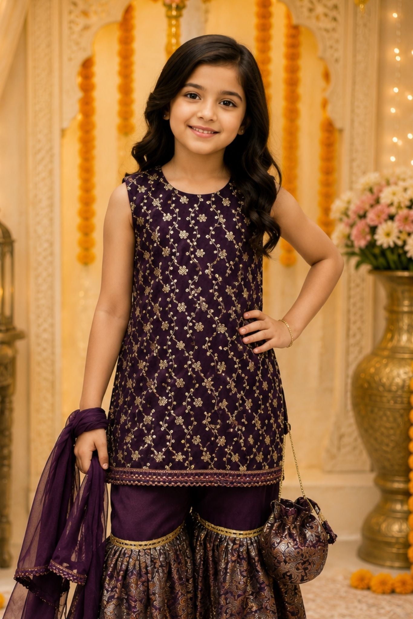 4 - piece embroidered Gharara Suit with Dupatta and Batwa.G10447 (3)