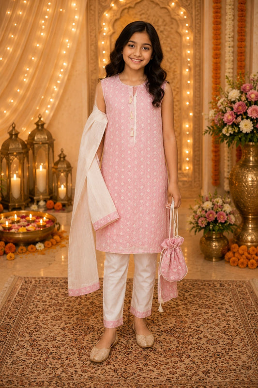 4 - piece  Kameez Suit with Dupatta and Batwa. G10413