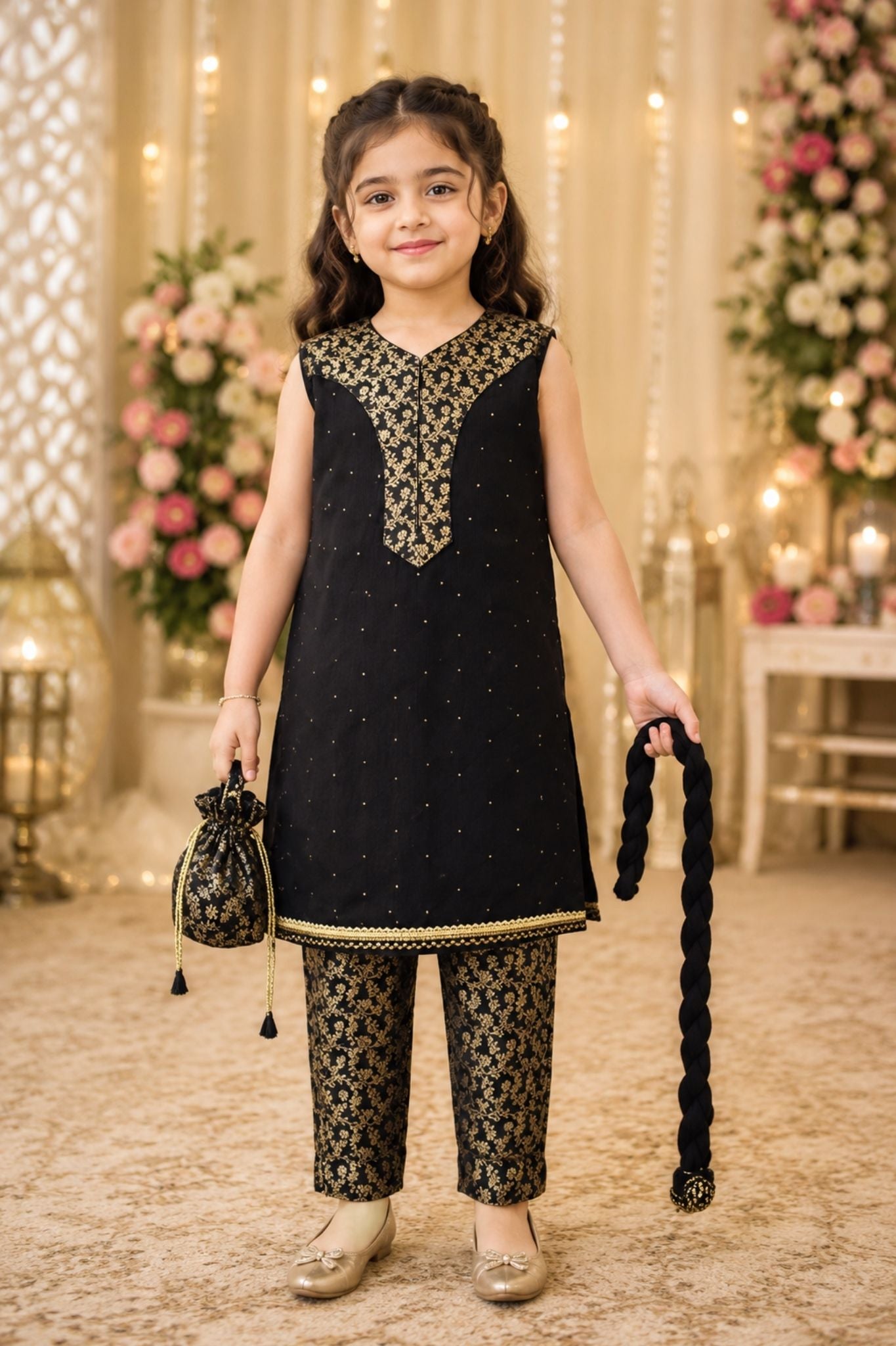 4 - piece Hand Embroidered Kameez Suit with Dupatta and Batwa. G10446 (1)
