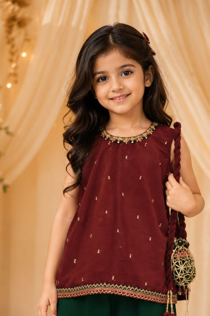 4 - piece embroidered Gharara Suit with Dupatta and Batwa.G10514