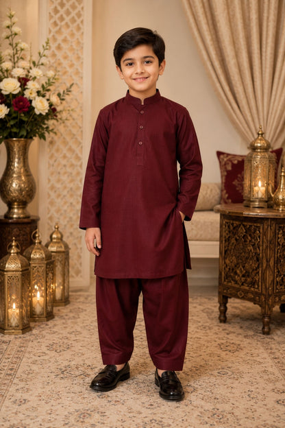 White kurta shalwar.B4006 (Meroon)